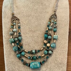 Faux Turquoise and Silver Multi-Strand Necklace